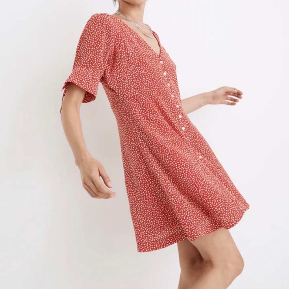 MADEWELL RED SILK BUTTON FRONT MINI DRESS - Picture 1 of 8
